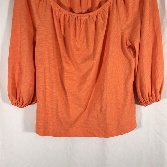 Boden Blouse Women's Small Orange Off the Shoulder 3/4 Baloon Sleeve Cotton - Picture 3 of 10
